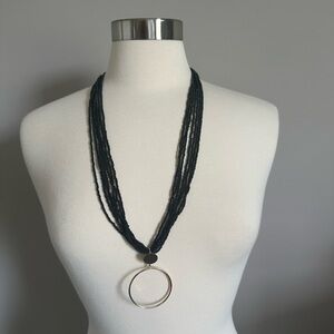 Target Beaded Necklace with Gold Hoop Ring  Career Office Chic Black Womens OS